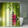 Custom Bambus Duschvorhang Polyester Stoff Bad Vorhang wasserdicht mit Haken für Badezimmer