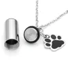 Roestvrij staal Pet Paws Cilinder Cremation Urn Hanger voor Memorial Dog Jewelry Keepsake Hanger Funeral Ketting