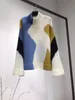 Женский свитер падение зима новая шерстяная смесь контрастный свитер с широким рукавом 201017