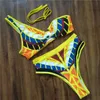 High Waisted Swimsuit Two-pieces Suit African Print Swimwear New Bathers Swimming Suits High Leg Cut Bandage Bikini Set T200508