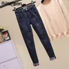 Nouveaux jeans élastiques slim crayon femme poignets jeans patch en forme de coeur femmes mode mi taille feminina cheville-longueur pantalon LJ201013