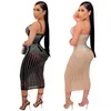 Women Rhinestone dresses sexy clubwear sheer sleeveless mini skirts spaghetti strap skinny dress fall winter clothing plus size 4270