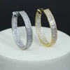 45mm luxo gelado para fora bling jóias completa redonda baguette cz zircônia cúbica lindo moda huggie hoop brinco