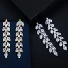 Long Dangle AAA Cubic Zirconia Leaf earring designer for women Copper Earrings Luxury Jewelry 62mm White CZ 18k Gold Silver Earring Girls Friend Valentines Day Gift