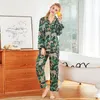 Summer Women Pyjamas Set med byxor Silk Pijama Satin Pyjama Flower Print Nightwear 2 Piece Set Long Sleeve Sleepwear Y200425237Q