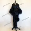 Silk Satin Prom Dresses with Belt Maternity Robe Pregnant Women Fur Nightgowns Photoshoot Evening Wear Fluffy Robes Party Dress