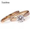 TransGems Solid 14K 585 Yellow Gold 1ct 6.5mm F Color Engagement Ring Set for Women Wedding 2 Pieces Birdal Ring Set Y200620