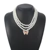 Eleganckie Multi Layered Pearl Naszyjniki Kryształ Motyl Naszyjnik Dla Kobiet Dziewczyny Prezent Collier Femme Biżuteria