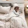 Washed Cotton Duvet Cover Set Gingham Plaid Geometric Checker Pattern Bedding Set 100% Cotton Bedding with Zipper Closure 4pcs270W