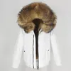 Marque femmes imperméable Bomber Parka réel manteau de fourrure veste d'hiver femmes naturel raton laveur renard col de fourrure capuche épais vêtements d'extérieur 201029