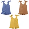 Jumpsuits Wallarenear 1-6Years Toddler Baby Boy Girl Summer Romper Sleeveless Solid Deep V-Neck Overalls Outfits Sunsuit 3Colors