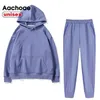 Aachoae Women Unisex Couple Fleece 100% Cotton Suits 2 Pieces Sets Casual Tracksuit Hoodies Sweatshirt Pants Plus Size 220315