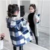 Primavera Autunno 2021 Grandi Ragazze Casual Plaid Giubbotti Con Cappuccio Outwear Moda Di Lana Cappotti Lunghi Abbigliamento Per Bambini Cute Baby Girls Cappotto