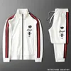 Vit Striped Sports and Leisure Suit Vertikal Collar Jacket Jacket Beam Foot Slim Byxor Trend Wild Little Bee Men 201201