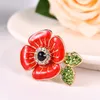 New Brooches Pin Festive Party Supplies Luxury UK Remebrance Day Gift Gold Tone Red Diamante Crystal Pretty Flower B7927794