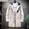 Hommes Long Trench-coat à capuche Masculino Printemps Automne Hommes Noir Gris Jaune Bleu Trenchcoat Coréen Casual Menteau Homme 201128