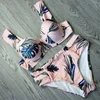 Seksowne Bikini Kobiety Swimsuit Lato Wytnij Garnitury Kąpielowe Push Up Bikini Print Swimwear Nosić plażę z fiszą biquini t200114