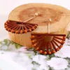 2020 Settore Vintage Orecchini pendenti in legno fatti a mano in tessuto marrone per le donne Orecchino in legno geometrico alla moda Gioielli coreani1