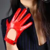 Fem fingrar handskar pekskärm röd äkta läder 19 cm ren fårskinn lokomotiv hand tillbaka kort stil snap knapp silk foder wzp041
