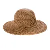 Mulheres Dobrável Crochet Malha Palha Laço Laço Grande Brim Sun Proteção Sunhat Outdoor Streetwear Verão Beach Cap Presente G220301