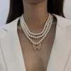 Eleganckie Multi Layered Pearl Naszyjniki Kryształ Motyl Naszyjnik Dla Kobiet Dziewczyny Prezent Collier Femme Biżuteria