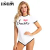 iiniim Womens Adult I Love Daddy Pattern Press Button Biforcazione Cotton Romper Body Clubwear Tuta Costumi Cosplay Tuta T200702