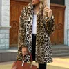 Kvinnor Faux Fur Coat Streetwear Autumn Winter Warm Plush Teddy S Long Leopard Print Luxury Fake Jacket Jackets 211220