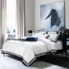 5-sterren hotel Wit Luxe 100% Egyptisch katoen Beddengoed Sets Volledige Queen King Size Dekbedovertrek Bed / Flat Hoesje Set 6PCS 201210
