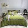 Bedding Sets 44Green Grey Floral Printed Rich Color Duvet Cover Set 600TC Egyptian Cotton Vintage Style Soft Bed Sheet1