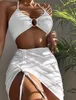 3 pièces maille jupe maillot de bain femmes licou Micro côtelé Bikini 2022 taille haute maillots de bain Sexy solide maillots de bain maillot de bain Biquini