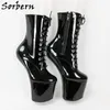 Sorbern Black and White Boots 여성 배선 클루즈 맞춤형 색상 섹시한 발 뒤꿈치 발굽 발발 짧은 부티 숙녀 레이스 업 플랫폼 신발