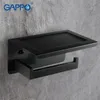 Gappo Bath Hardware Set Black Rostfritt Steel Paper Holder Robe Hook Soap Shelf toalettborste Set Badrumstillbehör T200425