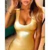 Summer Women Mini Dress 2020 New Arrivals Sexy Bez Rękawów PU Leather Bodycon Różowy Złoty Silver Solid Party Dresses Vestidos