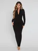 SXY Solid Quarter Zip Bodycon Dress SHE