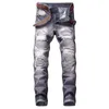 Mens Biker Jeans Men High Stretch Cargo Denim Pants Jeans Solid Designer Korean veckade Slim Jean Men skrapade vinterbyxor222t