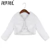 Winter Girls Cute Princess White Bolero Jacket Kids Wedding Shawl Outwear Party Plush Coat Baptism Flower Dress Faux Fur Wraps 220118