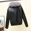 冬の女性革のジャケットファーカラー厚い暖かい短い段落人工革ジャケットモーターサイクル衣類女性A80308 201030