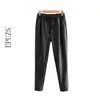 winter elastic high waist pant women Black pu leather pants women harem pants joggers pencil trousers streetwear pantalon femme LJ201029