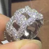 Hiphop Nieuwe Hot Koop Vintage Mode-sieraden 925 Sterling Zilveren Pave Wit Clear CZ Vrouwen Bruiloft Bridal Ring Set Gift