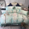 Verde rosa azul luxo boêmia estilo impressão 60s egípcio algodão conjunto de cama de algodão de edredão capa folha de cama fronhas de roupa 4 pcs t200706