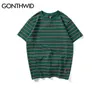 GONTHWID Harajuku Stripe T Shirts Hombres / Mujeres Hip Hop Casual Algodón Manga corta Tops Tees Verano Moda Camisetas Negro Rojo Rosa LJ200827