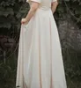 ライトシャンパンロングシンプルなスタイル半袖ウエディングドレススクエアネックフォーマルな花嫁介添人ドレス結婚式パーティードレス