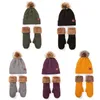 2 stks vrouwen winter faux fleece gevoerde warme kabel gebreide pompom beanie hoed handschoenen set 62Ke1