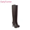 Sale Brand New Winter Sexy Brown Women Thigh High Platform Boots Black Fashion Lady Party Dance Shoes EH299 Plus Big Size 10 431