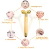 24k Golden Pulse Facial Face Massager 3D Roller Electric Sonic Energy and T Shape Arm Eye Nose Head Massage 2 IN 1 Beauty Bar