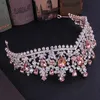 Rose Gold Pink Crystal Women Wedding Tiara And Crown Large Fashion Rhinestone Bridal Diadem For Bride Hair Accessories J0121