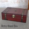Vintage drewniana skrzynia skarbów schowek blokada organizator Case składany Mini drewniane pudełko Home Decor pojemnik ozdoba pojemnik na biżuterię C0116