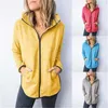 Ladies Solid Color Outerwear Fashion Trend Long Sleeve Cardigan Zipper Hooded Coats Designer Female Autumn New Pocket Casual Loose Jackets