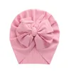Solid Ribbed Bunny Knot Turban Hats för Baby Boys Girls Beanies Randiga tunna elastiska mössor Bonnet Nyfödda småbarn Headwraps337L9001437