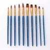 5pcs Pearlescent Blue Rod Sharp Peak Oljemålning Borste Set Flat Front Nylon Hair Akvarell Borste Art Supplies